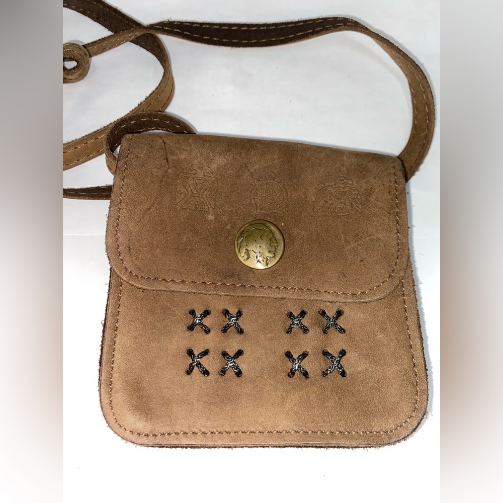 Small Native Face Brown Leather Crossbody Bag